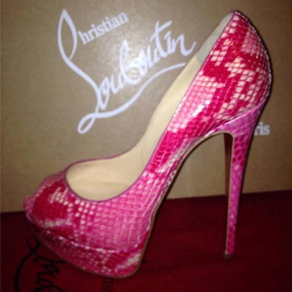 Christian Louboutin LADY PEEP 150 Python Platform Heels Pumps Shoes Rose